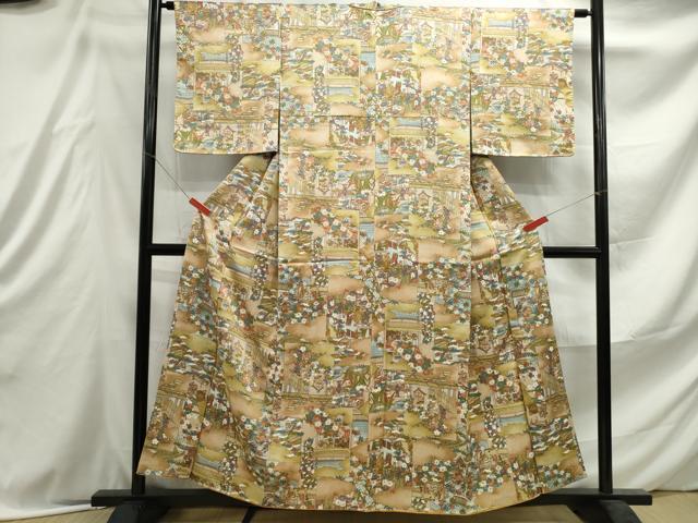平和屋着物■上質な小紋 人物風景文 暈し染め 金彩 正絹 逸品 DABE8938qa