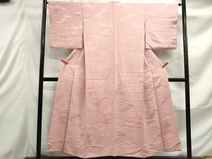 平和屋着物■上質な色無地 重ね雲花地紋 珊瑚色 正絹 逸品 DABE8939qa