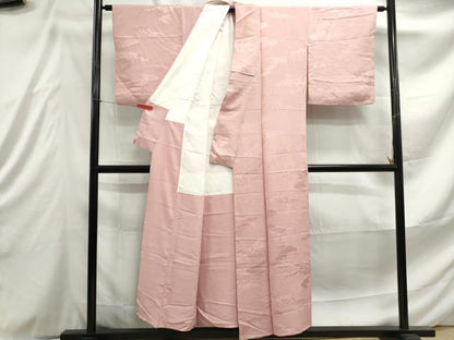 平和屋着物■上質な色無地 重ね雲花地紋 珊瑚色 正絹 逸品 DABE8939qa