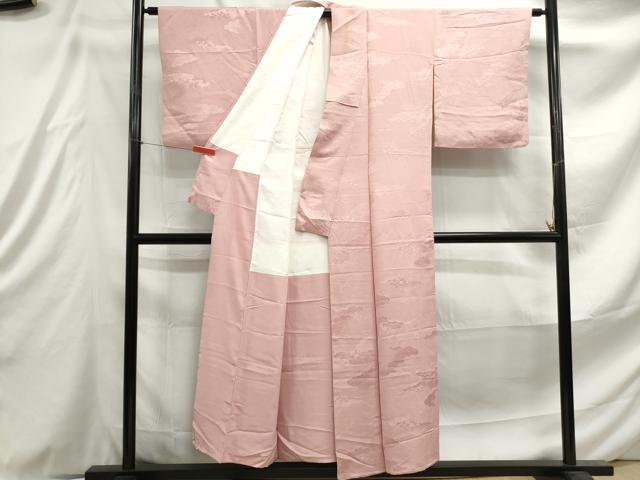 平和屋着物■上質な色無地 重ね雲花地紋 珊瑚色 正絹 逸品 DABE8939qa