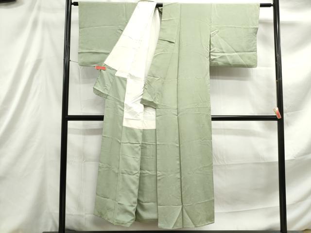 平和屋着物■上質な色無地 枝葉文 山葵色 正絹 逸品 DABE8945qa