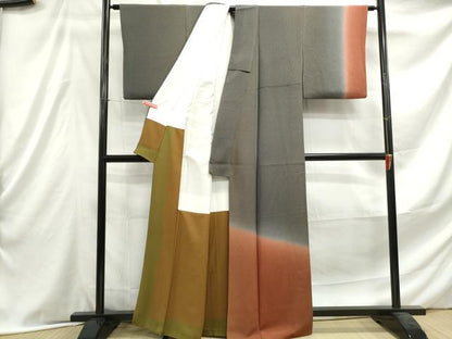 平和屋着物■訪問着 斜縞 暈し染め 鬼しぼ縮緬 正絹 逸品 DABE8947qa