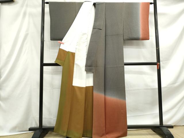 平和屋着物■訪問着 斜縞 暈し染め 鬼しぼ縮緬 正絹 逸品 DABE8947qa