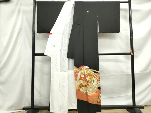 平和屋着物■豪華黒留袖 扇面花鳥文 金銀糸 金彩 正絹 逸品 DABE8951qa