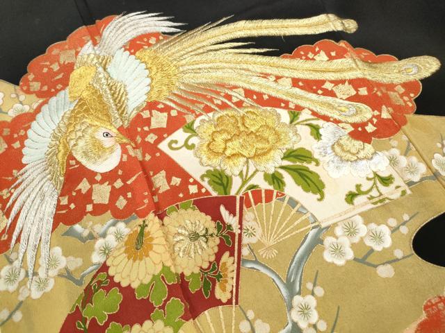 平和屋着物■豪華黒留袖 扇面花鳥文 金銀糸 金彩 正絹 逸品 DABE8951qa