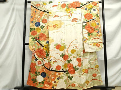 平和屋着物■豪華振袖 駒刺繍 几帳花文 金彩 正絹 逸品 DABE8954qa