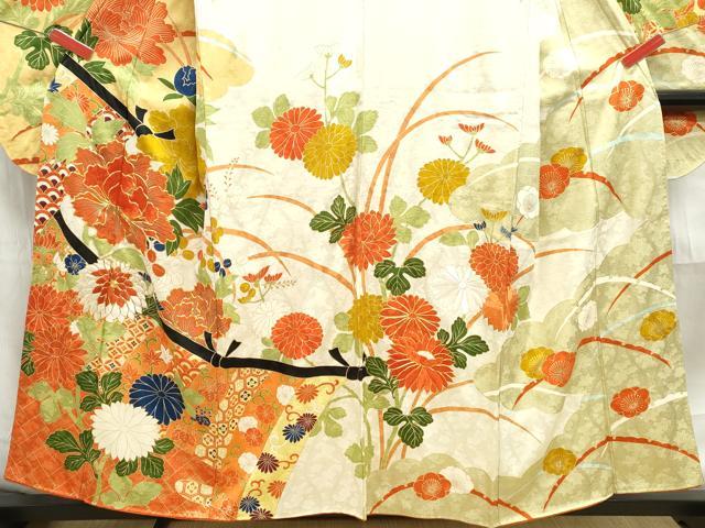 平和屋着物■豪華振袖 駒刺繍 几帳花文 金彩 正絹 逸品 DABE8954qa