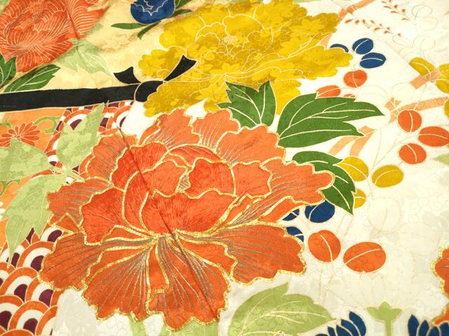 平和屋着物■豪華振袖 駒刺繍 几帳花文 金彩 正絹 逸品 DABE8954qa