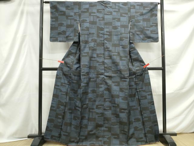 平和屋着物■本場大島紬 幾何学エ霞文 正絹 逸品 DABE8959qa