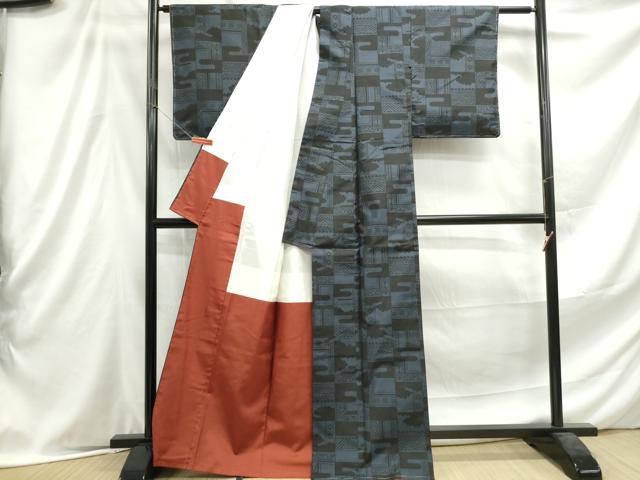平和屋着物■本場大島紬 幾何学エ霞文 正絹 逸品 DABE8959qa