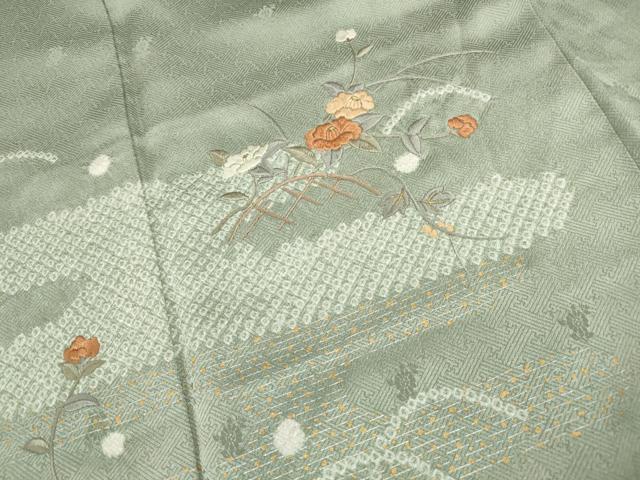 平和屋着物■訪問着 絞り 刺繍 エ霞草花文 金彩 正絹 逸品 DABE8960qa