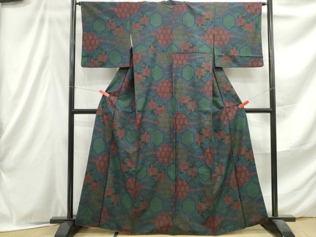 平和屋着物■上質な紬 亀甲花文 正絹 逸品 DABE8962qa