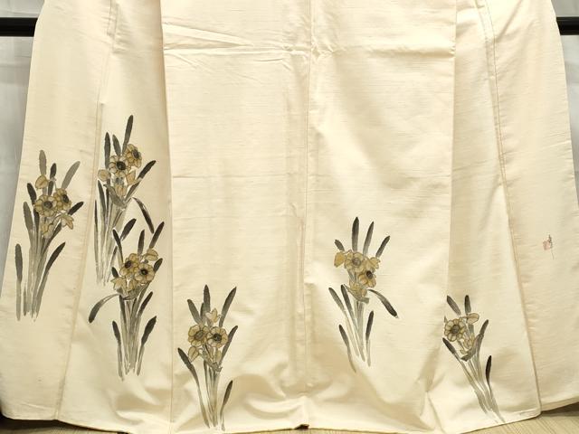 平和屋着物■訪問着 作家物 紬地 草花文 正絹 逸品 DABE8965qa
