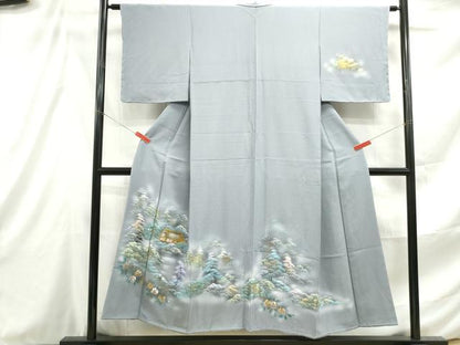 平和屋着物■訪問着 手描き 風景樹林文 暈し染め 金彩 正絹 逸品 DABE8971qa