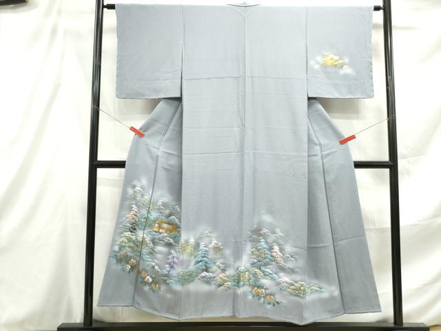 平和屋着物■訪問着 手描き 風景樹林文 暈し染め 金彩 正絹 逸品 DABE8971qa