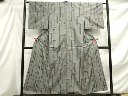 平和屋着物■上質な紬 駒刺繍 幾何学文 金彩 正絹 逸品 DABE8983qa