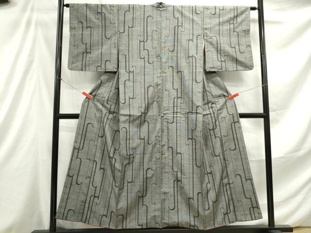 平和屋着物■上質な紬 駒刺繍 幾何学文 金彩 正絹 逸品 DABE8983qa