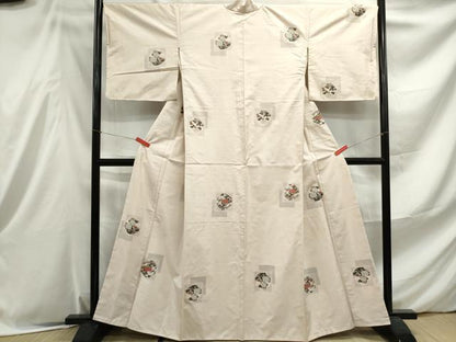 平和屋着物■上質な小紋　紬地　重ね色紙花文　正絹　逸品　DABE8996qa