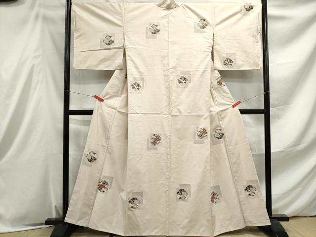 平和屋着物■上質な小紋　紬地　重ね色紙花文　正絹　逸品　DABE8996qa