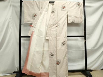 平和屋着物■上質な小紋　紬地　重ね色紙花文　正絹　逸品　DABE8996qa