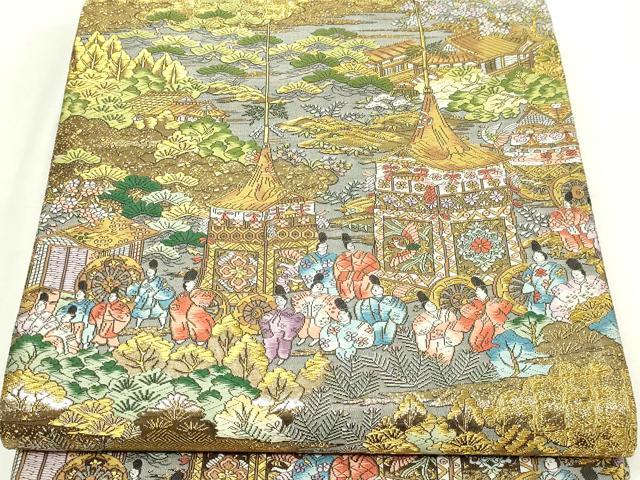 平和屋本店▼西陣　廣部商事謹製　全通全景柄袋帯　唐織　京洛祇園祭還幸絵巻　弐捨四金箔使用　上代68万　正絹　24ｋ　逸品　DABE9085sf
