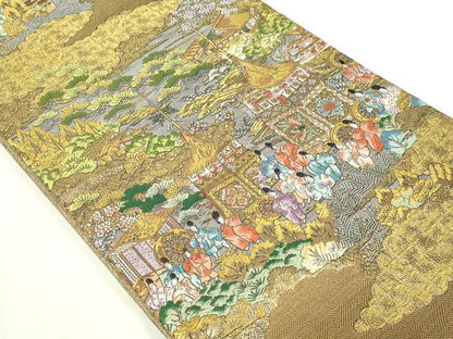 平和屋本店▼西陣　廣部商事謹製　全通全景柄袋帯　唐織　京洛祇園祭還幸絵巻　弐捨四金箔使用　上代68万　正絹　24ｋ　逸品　DABE9085sf