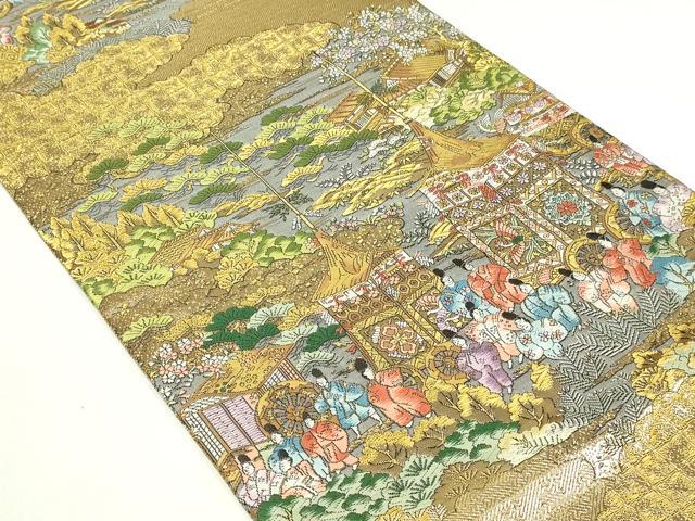平和屋本店▼西陣　廣部商事謹製　全通全景柄袋帯　唐織　京洛祇園祭還幸絵巻　弐捨四金箔使用　上代68万　正絹　24ｋ　逸品　DABE9085sf
