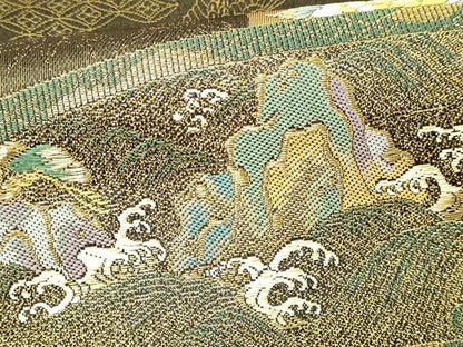 平和屋本店▼六通柄袋帯　唐織　林派瑞祥錦　黒地　本金箔つづれ　正絹　24ｋ　逸品　DABE9087sf