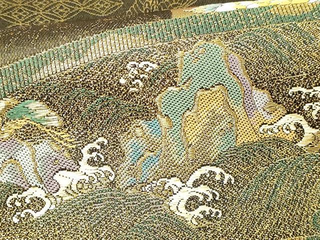 平和屋本店▼六通柄袋帯　唐織　林派瑞祥錦　黒地　本金箔つづれ　正絹　24ｋ　逸品　DABE9087sf