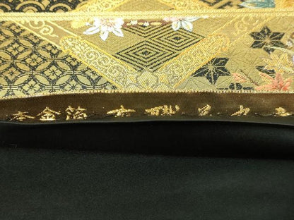平和屋本店▼六通柄袋帯　唐織　有職花丸文　黒地　本金箔　正絹　24ｋ　逸品　DABE9098sf