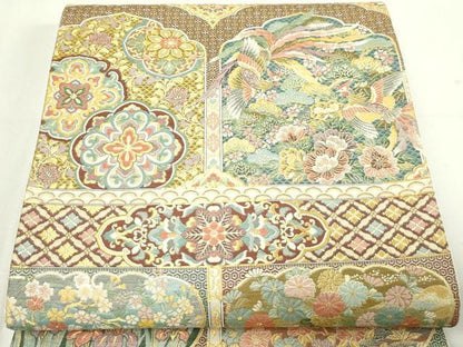平和屋本店▼六通柄袋帯　古代蒔絵文　本金箔　正絹　24ｋ　逸品　DABE9114sf