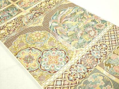 平和屋本店▼六通柄袋帯　古代蒔絵文　本金箔　正絹　24ｋ　逸品　DABE9114sf