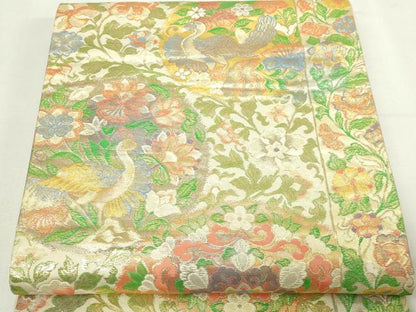平和屋本店▼六通柄袋帯　唐花更紗華紋　ｋ24金箔織　正絹　24ｋ　逸品　DABE9116sf