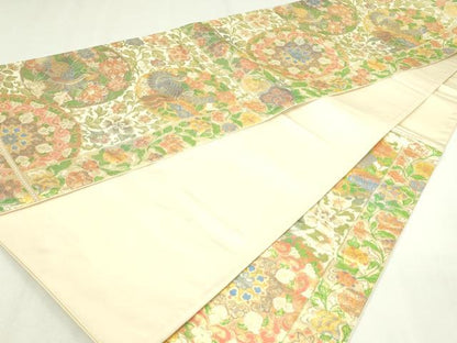 平和屋本店▼六通柄袋帯　唐花更紗華紋　ｋ24金箔織　正絹　24ｋ　逸品　DABE9116sf