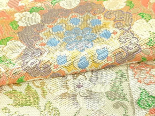 平和屋本店▼六通柄袋帯　唐花更紗華紋　ｋ24金箔織　正絹　24ｋ　逸品　DABE9116sf