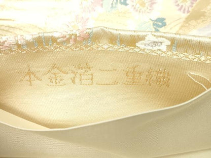 平和屋本店▼六通柄袋帯　唐織　花鳥文　本金箔二重織　正絹　24ｋ　逸品　DABE9127sf