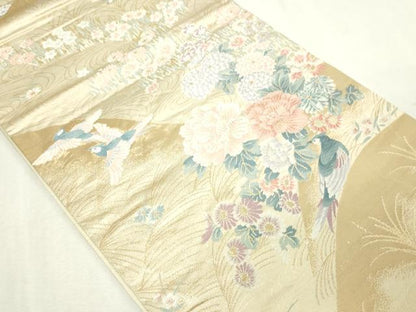 平和屋本店▼六通柄袋帯　唐織　花鳥文　本金箔二重織　正絹　24ｋ　逸品　DABE9127sf