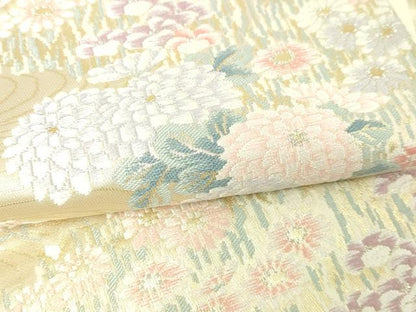 平和屋本店▼六通柄袋帯　唐織　花鳥文　本金箔二重織　正絹　24ｋ　逸品　DABE9127sf
