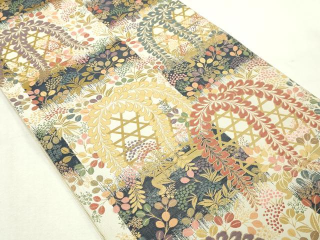 平和屋本店▼六通柄袋帯　草花文　本金箔　三越扱い　正絹　24ｋ　逸品　DABE9128sf