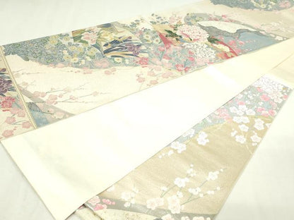 平和屋本店▼「美しいキモノ」お馴染みのメーカー　となみ織物　六通柄袋帯　地紙草花文　純金箔　正絹　24ｋ　逸品　DABE9130sf