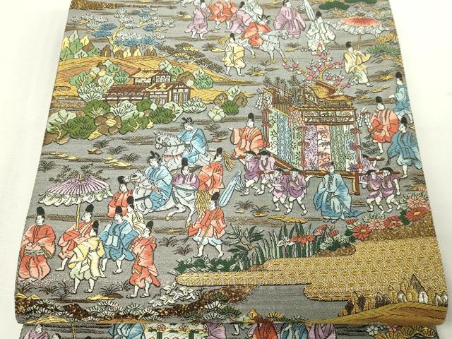 平和屋本店▼西陣　廣部商事謹製　全通全景柄袋帯　唐織　京蒔絵時代行列　弐捨四金箔使用　上代68万　正絹　24ｋ　逸品　DABE9134sf