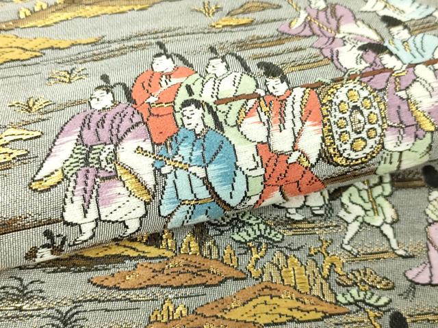 平和屋本店▼西陣　廣部商事謹製　全通全景柄袋帯　唐織　京蒔絵時代行列　弐捨四金箔使用　上代68万　正絹　24ｋ　逸品　DABE9134sf