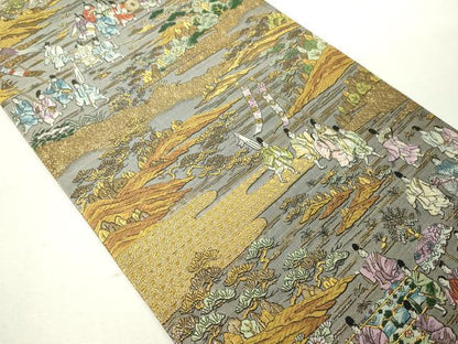 平和屋本店▼西陣　廣部商事謹製　全通全景柄袋帯　唐織　京蒔絵時代行列　弐捨四金箔使用　上代68万　正絹　24ｋ　逸品　DABE9134sf