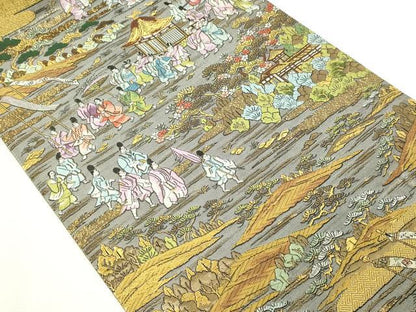 平和屋本店▼西陣　廣部商事謹製　全通全景柄袋帯　唐織　京蒔絵時代行列　弐捨四金箔使用　上代68万　正絹　24ｋ　逸品　DABE9134sf