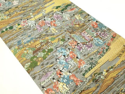 平和屋本店▼西陣　廣部商事謹製　全通全景柄袋帯　唐織　京蒔絵時代行列　弐捨四金箔使用　上代68万　正絹　24ｋ　逸品　DABE9134sf