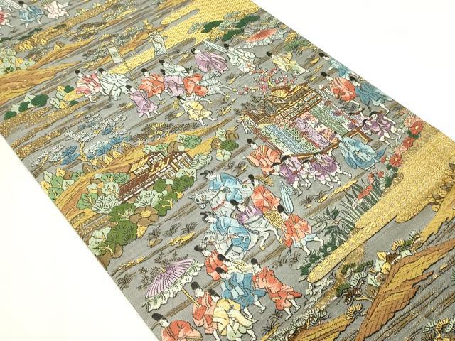 平和屋本店▼西陣　廣部商事謹製　全通全景柄袋帯　唐織　京蒔絵時代行列　弐捨四金箔使用　上代68万　正絹　24ｋ　逸品　DABE9134sf