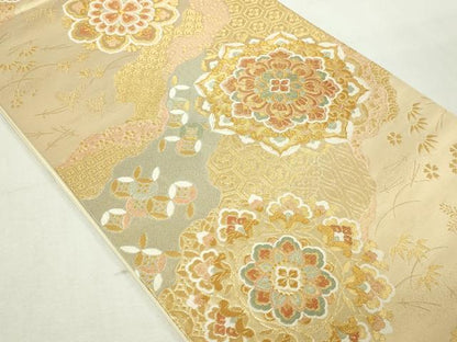 平和屋本店▼六通柄袋帯　唐織　正倉院花文　本金　正絹　24ｋ　逸品　DABE9135sf