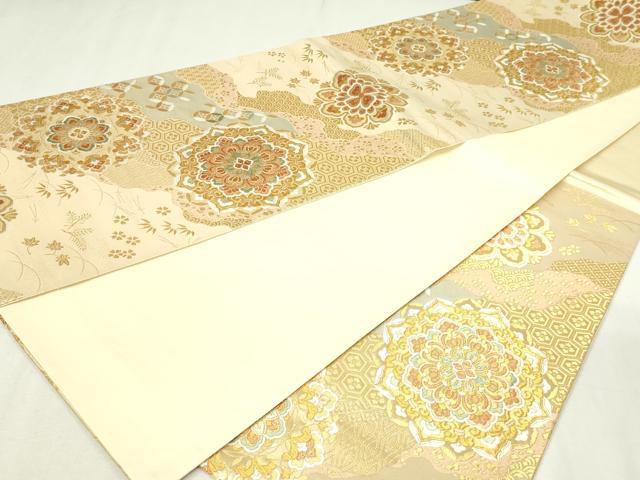 平和屋本店▼六通柄袋帯　唐織　正倉院花文　本金　正絹　24ｋ　逸品　DABE9135sf