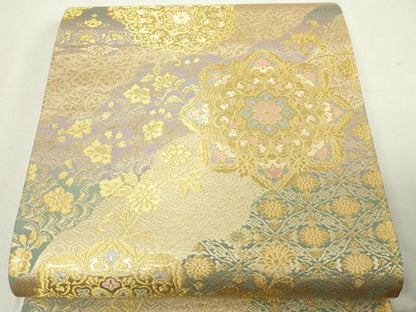 平和屋本店▼六通柄袋帯　正倉院花文　純金二重箔　正絹　逸品　DABE9160sf