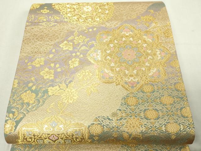 平和屋本店▼六通柄袋帯　正倉院花文　純金二重箔　正絹　逸品　DABE9160sf